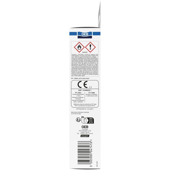 Colle PVC Gebsoplast Gel Plus - GEB - Pour PVC rigide pression et évacuation - 125 ml