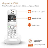 Téléphone Fixe GIGASET AS690 Blanc - Mains-libres performant HSP™ et blocage d'appels efficace