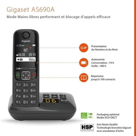 GIGASET Téléphone Fixe AS690 A Trio Noir