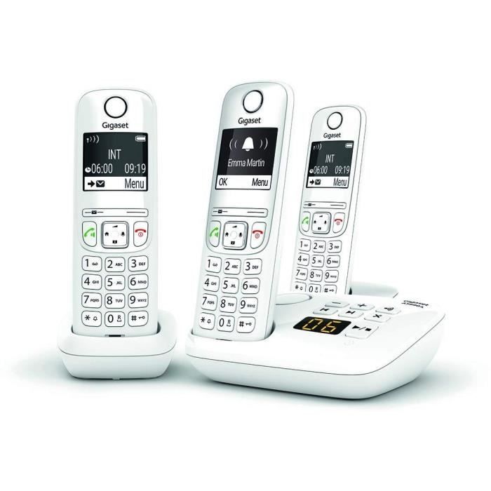 Téléphone Fixe AS690 A Trio Blanc - GIGASET - Monochrome - 20 tonalités de sonnerie - Mains libres