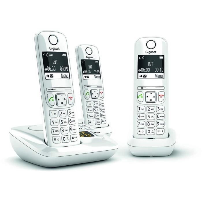 Téléphone Fixe AS690 A Trio Blanc - GIGASET - Monochrome - 20 tonalités de sonnerie - Mains libres