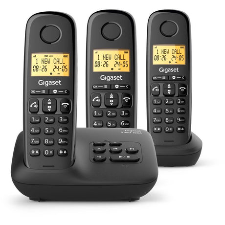 Téléphone fixe - GIGASET - Basic 100A TRIO - Répondeur - Mains libres - Ecran rétroéclairé - Répertoire 50 contacts - Blocage - Noir
