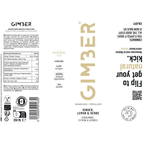 Gimber - Original - Pret-a-boire - Canette - Gingembre, citron et herbes - 12 x 250 ml - Bio