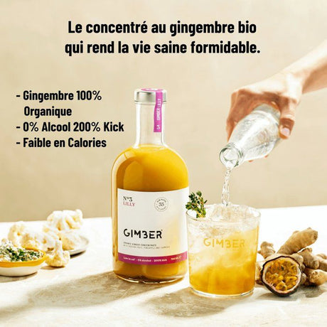 Gimber - N°3 - Lilly - Concentré de gingembre biologique avec fruit de la passion, ananas et curcuma - 700 ml - Bio