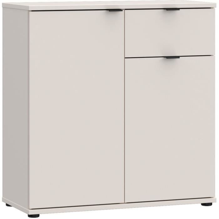 Petit meuble de rangement- buffet - GANYMEDE - 2 portes - 1 tiroir - Sable - 80,1 x 34,1 x 82,3 cm