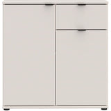 Petit meuble de rangement- buffet - GANYMEDE - 2 portes - 1 tiroir - Sable - 80,1 x 34,1 x 82,3 cm
