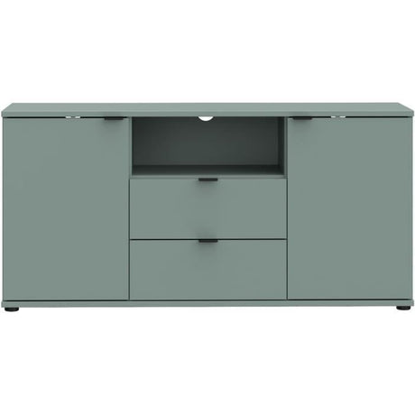 Meuble TV - GANYMEDE - Sauge - 2 portes, 2 tiroirs, 1 niche - 129,8 x 41,3 x 63,1 cm