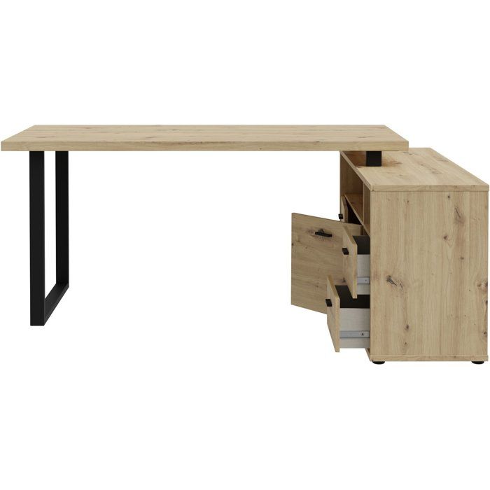 Bureau d'angle - GOLDSBORO - Chene artisan / Noir - 124,2 x 181,5 x 74,1 cm