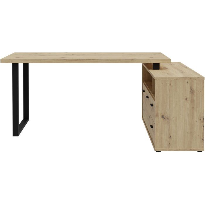 Bureau d'angle - GOLDSBORO - Chene artisan / Noir - 124,2 x 181,5 x 74,1 cm