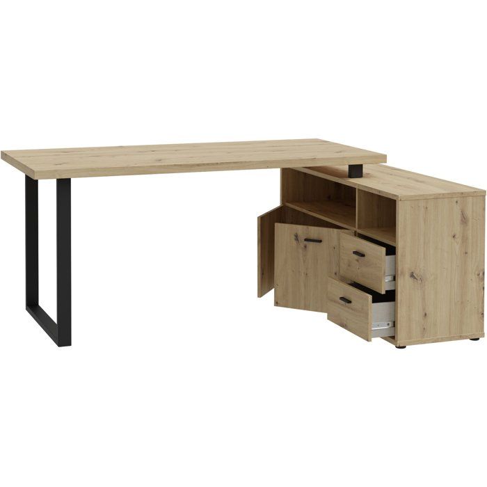 Bureau d'angle - GOLDSBORO - Chene artisan / Noir - 124,2 x 181,5 x 74,1 cm