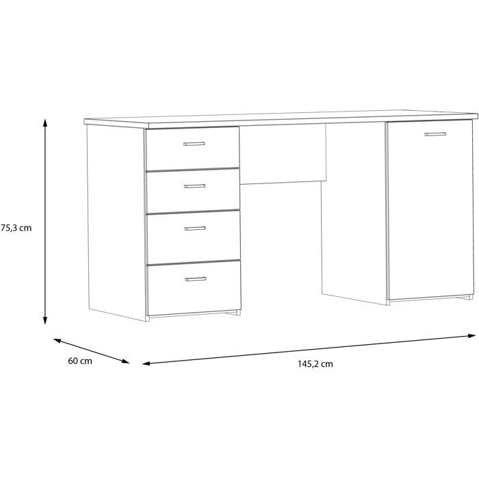 Bureau droit - GOLDSBORO - Chene artisan / Noir - 145,2 x 60 x 75,3 cm