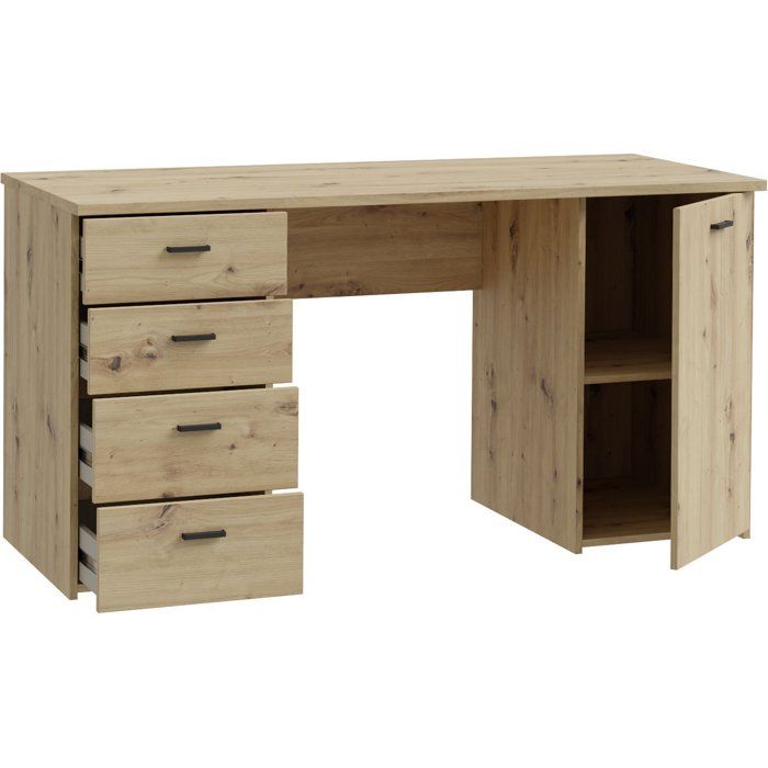 Bureau droit - GOLDSBORO - Chene artisan / Noir - 145,2 x 60 x 75,3 cm