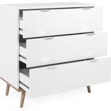 Commode Göteborg - 3 tiroirs - Décor blanc et chene - Style scandinave - L 79,8 x P 40 x H 86,5 cm