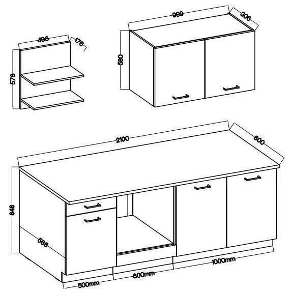 Cuisine complete PREGO - L 210 cm - Décor gris Graphit - Plan de travail 210 cm inclus