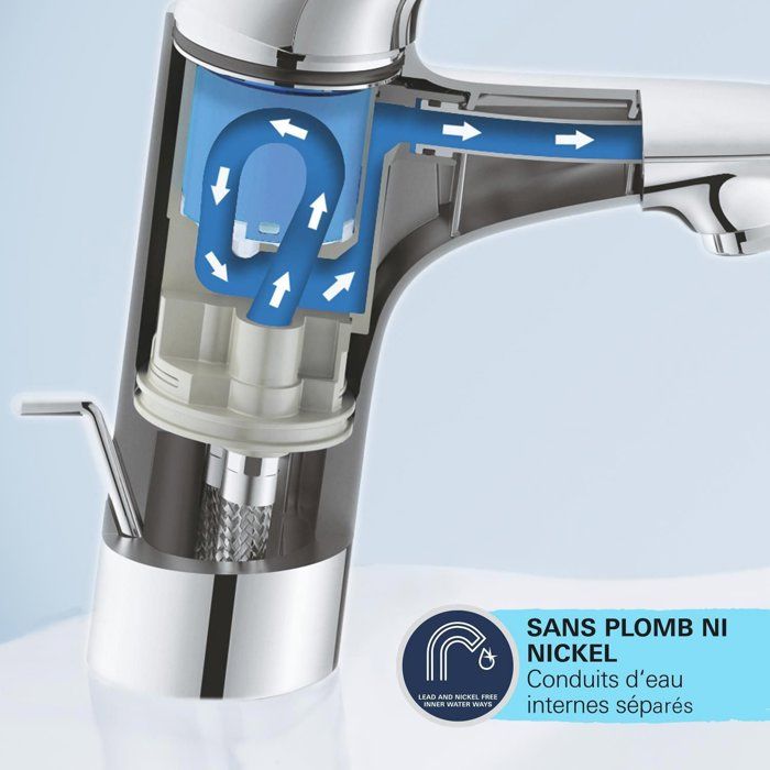 Mitigeur monocommande lavabo - GROHE Swift - 24326001 - Chromé - Taille M - Economie d'eau - Vidage clic clac