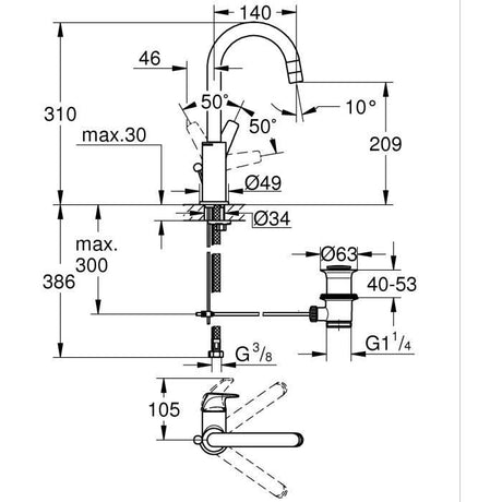 Robinet salle de bains - GROHE Start Flow - Mitigeur monocommande - Taille L - Chromé - Economie d'eau - 23811000