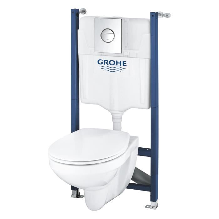 Pack Bâti support 5 en 1 - GROHE - Blanc - 1.13 m - Céramique - Cuvette + abattant + plaque de commande + supports muraux
