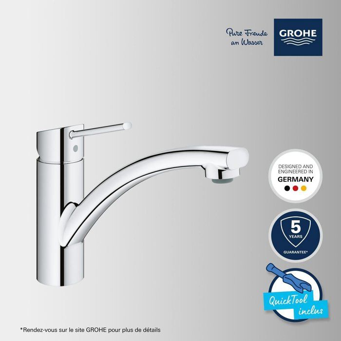 GROHE Robinet évier de cuisine Swift, Mitigeur monocommande avec mousseur économique d'eau, rotation a 140°, 30358000