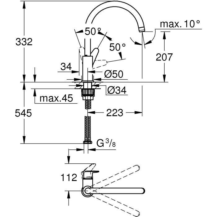 Mitigeur monocommande Evier - GROHE - 31554001 - Col de cygne - Chromé - Métal - Gris