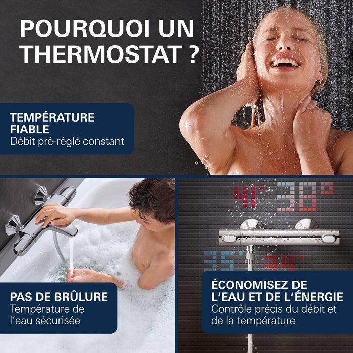 GROHE Mitigeur thermostatique douche Precision Get, montage mural, indicateur de température, filtres intégré, 34773000