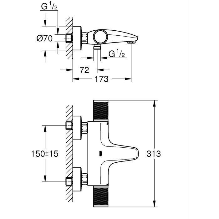 GROHE Mitigeur thermostatique douche Precision Feel, montage mural, indicateur de température, filtres intégrés, chromé, 34788000