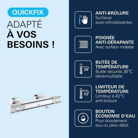 Mitigeur thermostatique Douche GROHE Precision Feel - Chromé - Economie d'eau - Métal