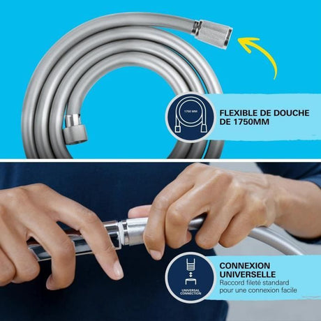 Ensemble de douche avec pommeau 1 jet Pluie, support et flexible 1,75m - GROHE Vitalio Start 110 27944001 - Economie d'eau