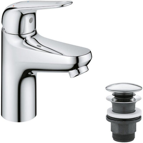 Mitigeur monocommande lavabo - GROHE Swift - 24323001 - Chromé - Taille S - Ouverture Eau Froide - Economie d'eau - Vidage clic clac