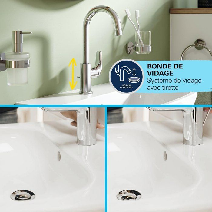 Mitigeur monocommande lavabo - GROHE Swift - 24330001 - Chromé - Taille L - Bec haut - Economie d'eau