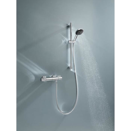 Ensemble de douche avec mitigeur thermostatique, pommeau 3 jets, barre 60cm et flexible - GROHE 34237003 - Economie d'eau - Chromé