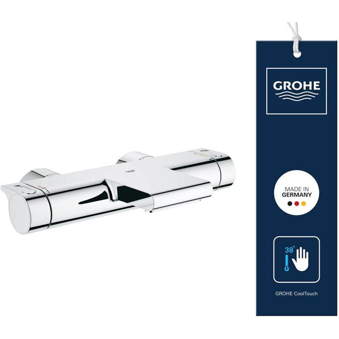 GROHE Mitigeur mural thermostatique bain/douche ˝ Grohtherm 2000 34174001 - Jet cascade - Limiteur de température - Economie d'eau