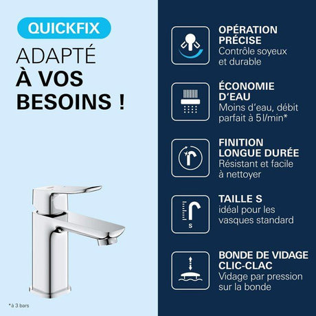 Mitigeur de lavabo - GROHE DICE - Taille S - Clic-clac - Chrome