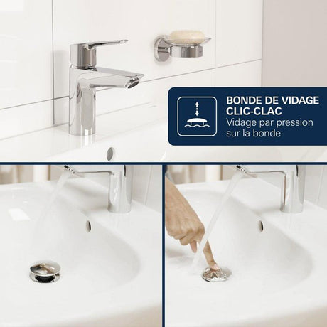 Mitigeur de lavabo - GROHE DICE - Taille S - Cartouche Ch3 & vidage clic-clac - Chrome