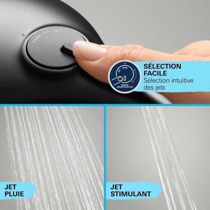 Ensemble de douche avec pommeau 2 jets, support et flexible - GROHE Vitalio Comfort 110 263992431 - Sélection facile -Economie d'eau