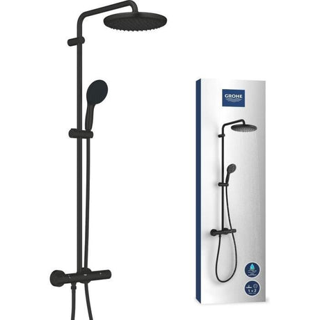 Colonne de douche avec mitigeur thermostatique - Economie d'eau - GROHE Vitalio Start System 250 - Noir Mat - 266772431
