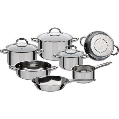 Batterie de cuisine 10 pcs - GSW - MONTREAL - compatible Induction - Acier inoxydable 18/10