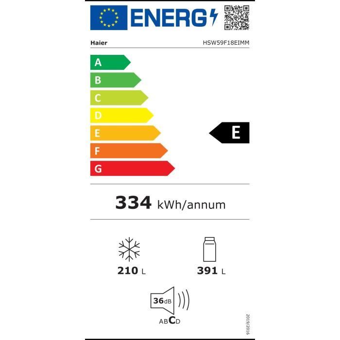 Réfrigérateur Américain - HAIER - HSW59F18EIMM - Classe E - 601 L - 36 dB - Platinium
