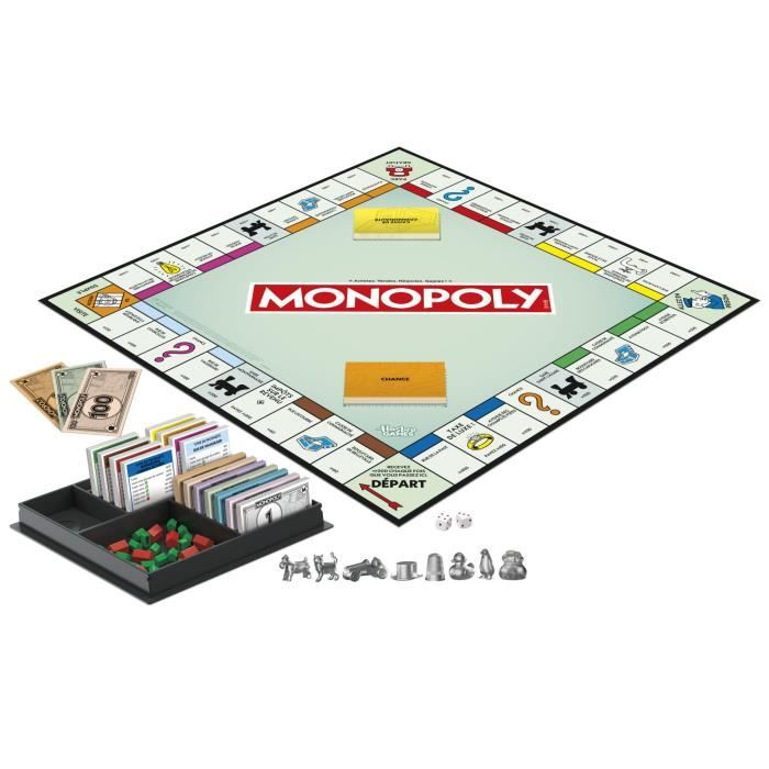 Monopoly classique, jeu de société de plateau, avec boîte de rangement et pions grand format, 2 a 6 joueurs, version FR, des 8 ans,