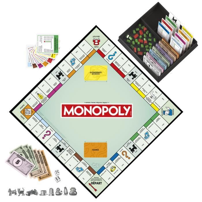 Monopoly classique, jeu de société de plateau, avec boîte de rangement et pions grand format, 2 a 6 joueurs, version FR, des 8 ans,