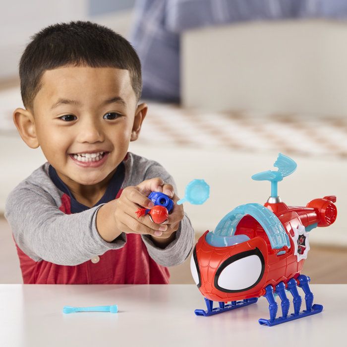 Hélico de l'équipe Spidey, figurine de 7,5 cm et véhicule avec projectile, Marvel Spidey et ses Amis Extraordinaires, des 3 ans