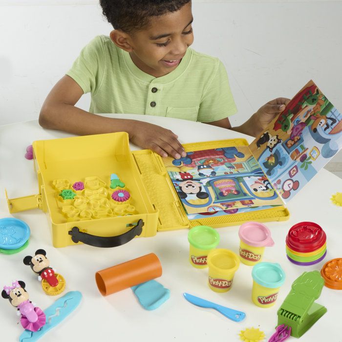 Play-Doh Disney Junior Crée une histoire, coffret de pâte a modeler portatif, loisirs créatifs Mickey & Minnie, des 2 ans