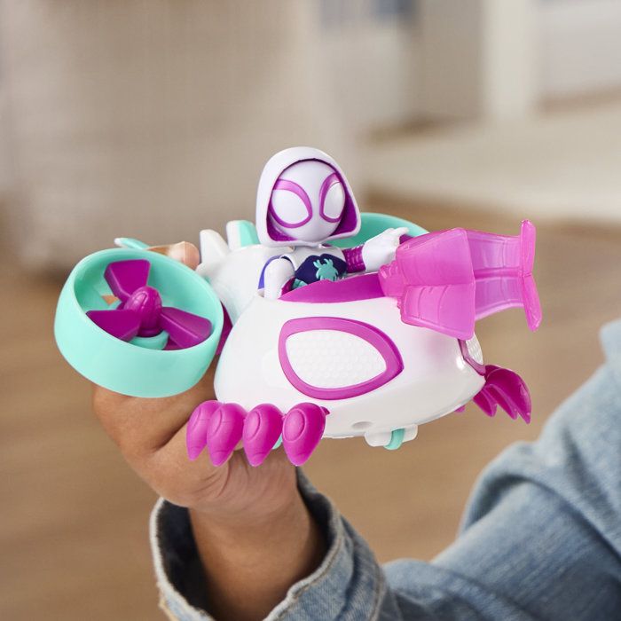 Véhicule Hélico de Ghost-Spider avec figurine de 7,5 cm et accessoire, jouets pour enfants, des 3 ans, Spidey et ses Amis Extraordin