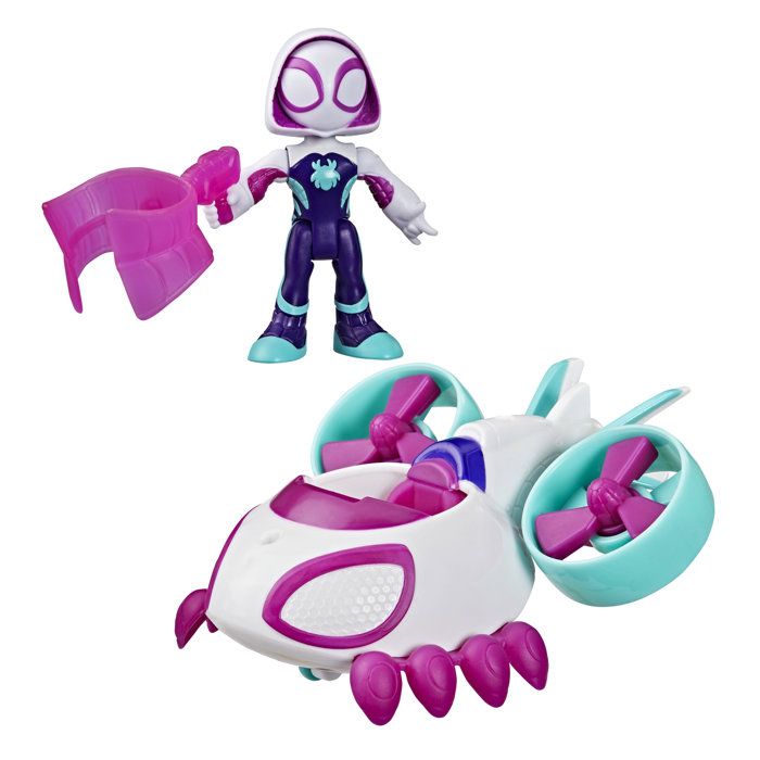 Véhicule Hélico de Ghost-Spider avec figurine de 7,5 cm et accessoire, jouets pour enfants, des 3 ans, Spidey et ses Amis Extraordin