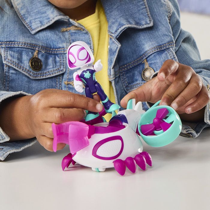Véhicule Hélico de Ghost-Spider avec figurine de 7,5 cm et accessoire, jouets pour enfants, des 3 ans, Spidey et ses Amis Extraordin