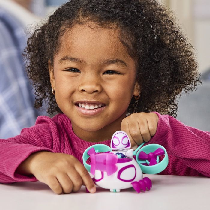Véhicule Hélico de Ghost-Spider avec figurine de 7,5 cm et accessoire, jouets pour enfants, des 3 ans, Spidey et ses Amis Extraordin