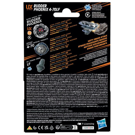 Beyblade X Starter Pack Rudder Phoenix 4-70LF UX, toupie Takara Tomy de type attaque avec lanceur, toupies de compétition, des 8 ans