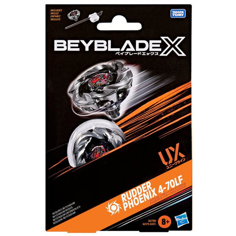 Beyblade X Starter Pack Rudder Phoenix 4-70LF UX, toupie Takara Tomy de type attaque avec lanceur, toupies de compétition, des 8 ans
