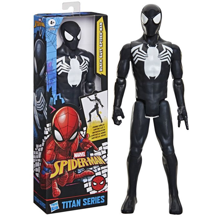 Figurine Spider-Man en costume noir 30 cm deluxe, Titan Series, jouets de super-héros pour enfants, Marvel Spider-Man, des 4 ans