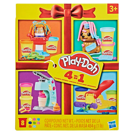 Playdoh 4 mini coffrets classiques, Coffret coiffeur, vétérinaire, glaces et Fun factory, loisirs créatifs, Classique, des 3 ans