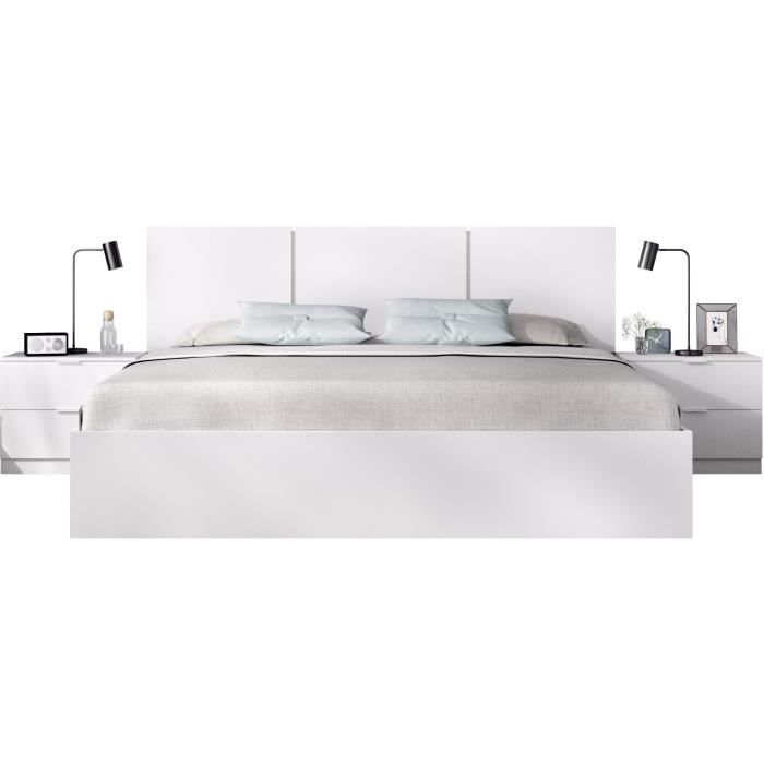 Lit adulte avec chevets intégrés HAVANA  - 160 x 200 cm - Blanc